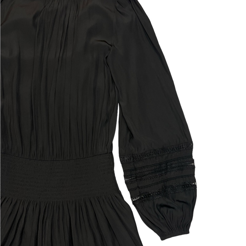 Ramy Brook Rosey Blouson Smocked Mini Dress Black Long Sleeve Tie Neck Size S - Picture 14 of 16